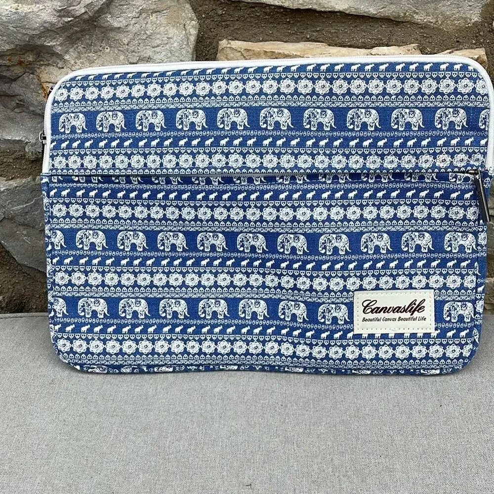 Canvas life Blue Elephant Print Laptop Sleeve 14